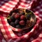 Fresh Blackberries in Metallic Bowl on Checkered Tablecloth