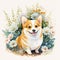 Fresh Blooms and Furry Friends: Welsh Corgi Spring Watercolor AI Generated