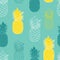 Fresh Blue Green Yellow Pineapples Vector Repeat Seamless Pattrern. Great for fabric, packaging, wallpaper, invitations.