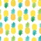 Fresh Blue Yellow Green Pineapples Vector Repeat Seamless Pattrern in Grey and Yellow Colors. Great for fabric