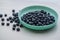 Fresh Blueberries blueberry BowlTable Freshly picked turquoise bowl. Juicy and fresh blueberries Bilberry white wood food