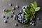 Fresh blueberries branch on black stone background