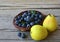 Fresh blueberries and ripe pears on wooden rustic table. Blueberry and pear.Healthy eating,diet and nutrition concept.