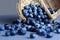 Fresh blueberries spilling from wicker basket