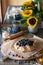 Fresh blueberry galette on a vintage kitchen table