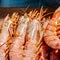 Fresh boiled shrimps or prawn. Delicious seafood on a wooden background. Selective focus. Square.