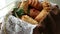 Fresh bread, buns and cookies. Assortment of various breads. Hotel breakfast