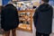 Fresh bread on a retail display inside Levain Bakery, New York City, USA