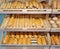 Fresh bread on the shelves in the bakery. Supermarket