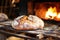 fresh bread on a table Loaf of bread on wooden table Bakery bread food concept