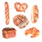 Fresh bread watercolor icons set