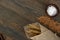 Fresh bread on wooden worktop