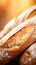 Fresh breads on a wooden table with a light background, AI