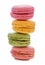 Fresh bright colored of Macarons, Sweet and colorful french macaroons isolated on white background with clipping path