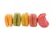 Fresh bright colored of Macarons, Sweet and colorful french macaroons isolated on white background with clipping path