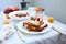 Fresh and bright continental breakfast table, abundance healthy meal variety crunch cereal, french toast, fruits, lemonade, coffee