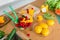 Fresh and bright cooking ingredients - vegetables, lemons and green salad