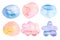 Fresh and bright watercolor baloons, banners for text or icons - set of design elements, backgrounds, labels - hand drawn abstract