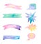 Fresh and bright watercolor ribbons, banners for text or icons - set of design elements, backgrounds, labels - hand drawn abstract