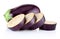 Fresh brinjal and sliced on white background