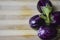 Fresh brinjal vegetable on chopping board