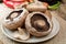 Fresh brown Lentinula edodes or shiitake edible mushrooms from Japan