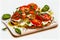 fresh bruscetta. red tomatoes cheese greens and bread. Generative AI, Generative, AI