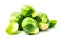 Fresh Bruxelles sprouts on white background closeup.