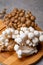 Fresh buna brown and bunapi white shimeji edible mushrooms from Asia, rich in umami tasting compounds such as guanylic and