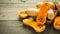 Fresh butternut squash on the wooden table