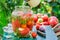 Fresh canned tomatoes in the jar