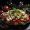 Fresh Caprese salad with sun-ripened tomatoes, creamy mozzarella and fragrant basil, AI-generated.