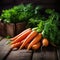 Fresh carrots on a rustic wooden table