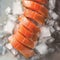 Fresh catch Salmon fillets on ice, artfully arranged in the kitchen