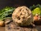 Fresh celeriac on rustic wooden background