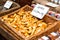 Fresh chanterelles exposed in baskets in Borough Market in Londo