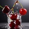 Fresh cherries, commercial food photography with dynamic liquid splash burst