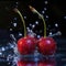 Fresh Cherries Splashing in Water on Dark Background