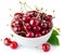 Fresh cherry berries with green leaf