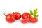 Fresh cherry tomatoes with leaf on a white background