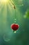 Fresh cherry with water drops on tree macro shot for wide banner with copy space