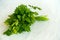 Fresh Chervil Parsley Bunch on white background. Good ingredient for fish and soup dishes