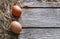 Fresh chicken brown eggs on rustic wood, organic farming concept background