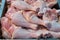 Fresh chicken on display in a meat market