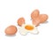 Fresh chicken eggs and crack egg with yolk and eggshell on white background. Baking and cooking Ingredients. Healthy organic food