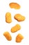 Fresh chicken nuggets falling on white background