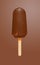 a fresh chocolate outer popsicle with blueberry sauce inside on brown background