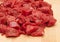 Fresh chopped beef steak on chopping board