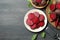 Fresh chopped beets on gray wooden table