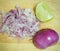 Fresh Chopped Red Onions and Cross Section Lime